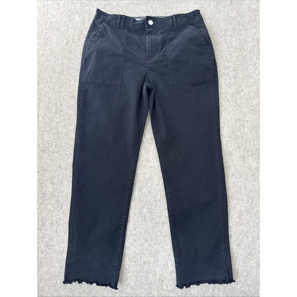 Pilcro Utility Straight Leg Pants Womens 28 Black Raw Hem Workwear Boho
